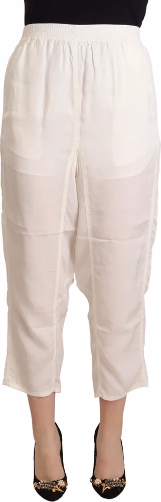 Maison Margiela White High Waist Cropped Women Trouser Pants
