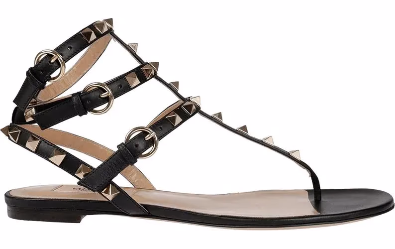 Valentino Garavani Black Calfskin Flat Sandals