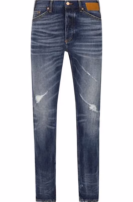 Blue Cotton Straight-Leg Jeans