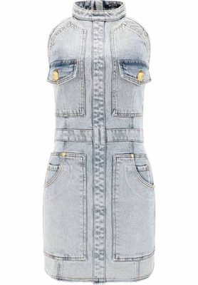Blue Cotton Casual Dress