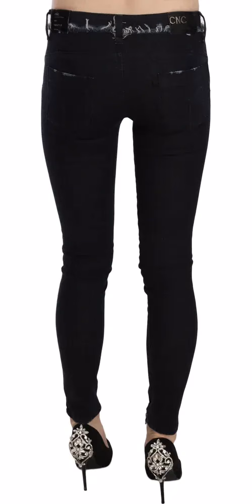Costume National Black Low Waist Zipper Leg Skinny Denim Jeans