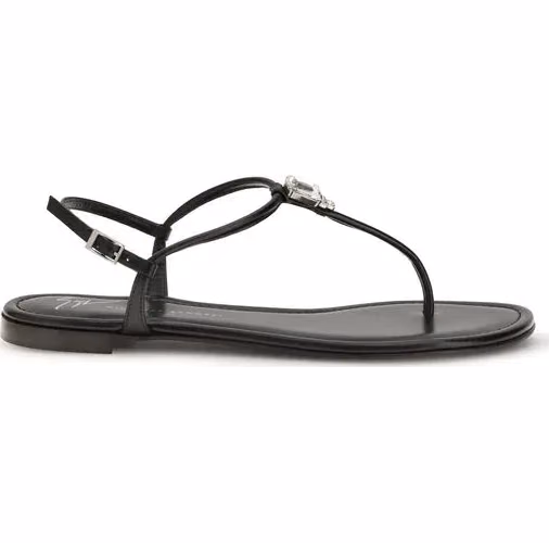 Giuseppe Zanotti Black Calf Leather Bos Taurus Flat Sandals
