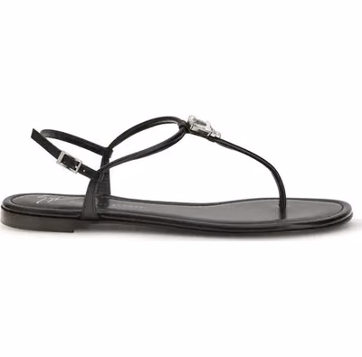 Black Calf Leather Bos Taurus Flat Sandals