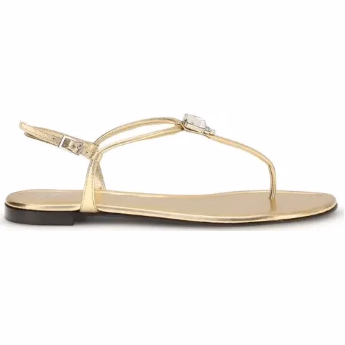 Giuseppe Zanotti Gold Calf Leather Bos Taurus Flat Sandals