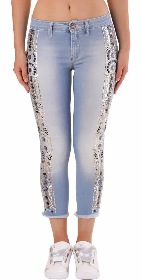 Met Blue Cotton Cropped Jeans