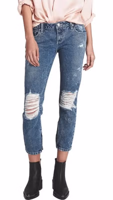 Blue Cotton Cropped Jeans