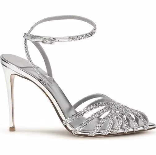 LE SILLA Silver Calf Leather Bos Taurus Stiletto Heel Sandals