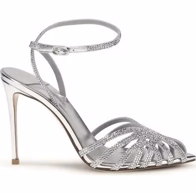 Silver Calf Leather Bos Taurus Stiletto Heel Sandals