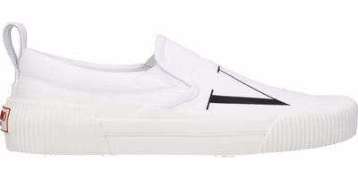 White Fabric Slip-On Loafers