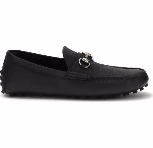 Gucci Black Calf Leather Bos Taurus Slip-On Loafers