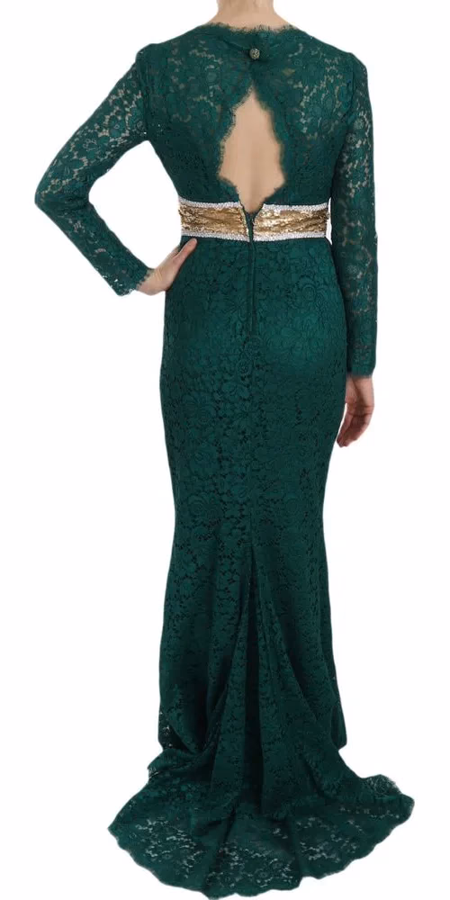 Dolce & Gabbana Crystal Gold Belt Lace Sheath Gown Dress
