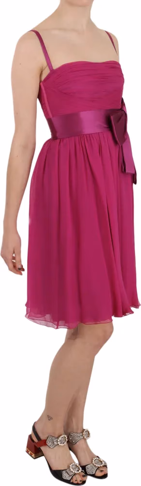 Dolce & Gabbana Fuchsia Pink Bow Silk Sleeveless Dress