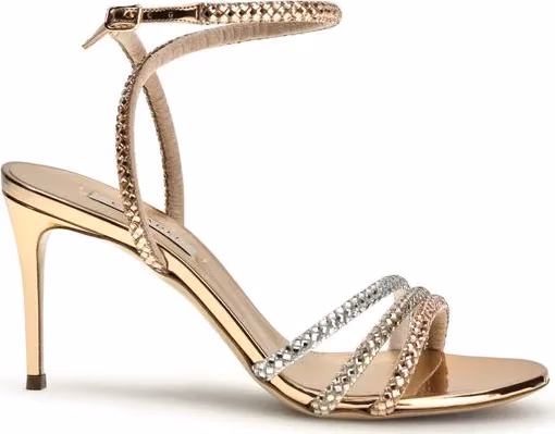 Casadei Gold Calf Leather Bos Taurus Stiletto Heel Sandals