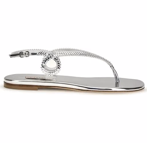 Casadei Silver Calf Leather Bos Taurus Flat Sandals
