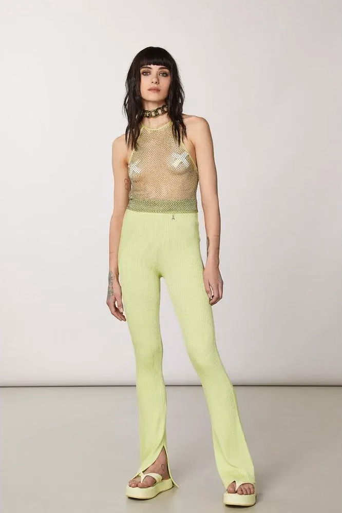 Patrizia Pepe Yellow Viscose Casual Pants