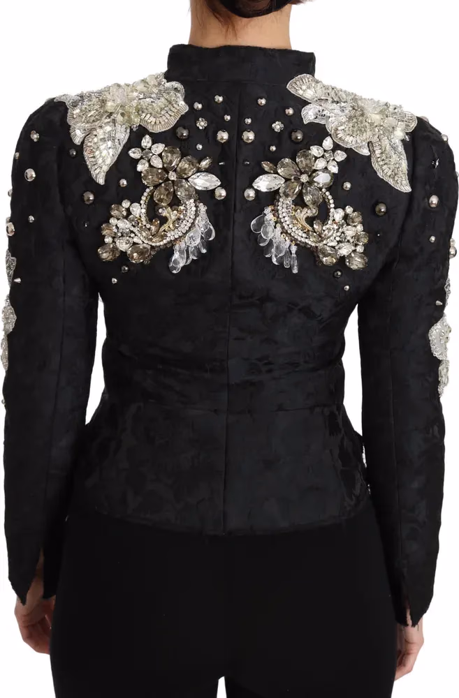 Dolce & Gabbana Black Jacquard Crystal Floral Jacket