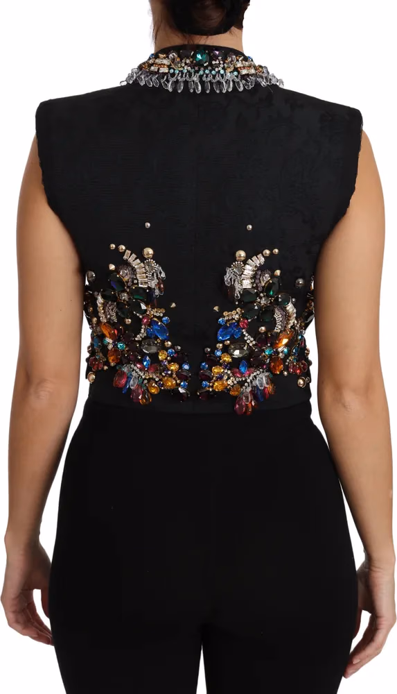 Dolce & Gabbana Black Crystal Sicily Vest Waistcoat