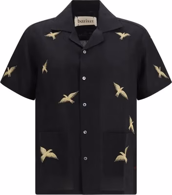 Black Cotton Pattern Shirt