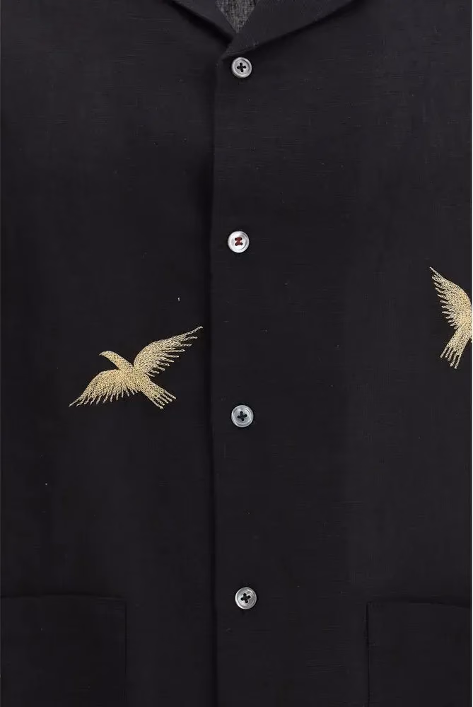 Baziszt Black Cotton Pattern Shirt