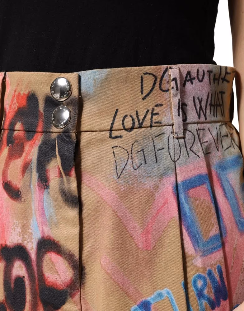 Dolce & Gabbana Beige Graffiti Print Cotton Blend Mini Skirt