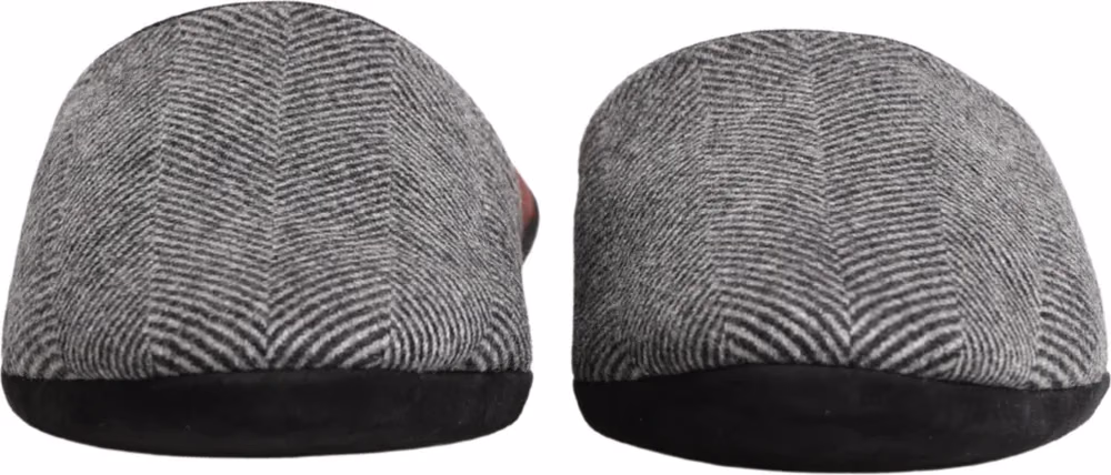 Dolce & Gabbana Grey Herringbone Cashmere Red Slippers Shoes