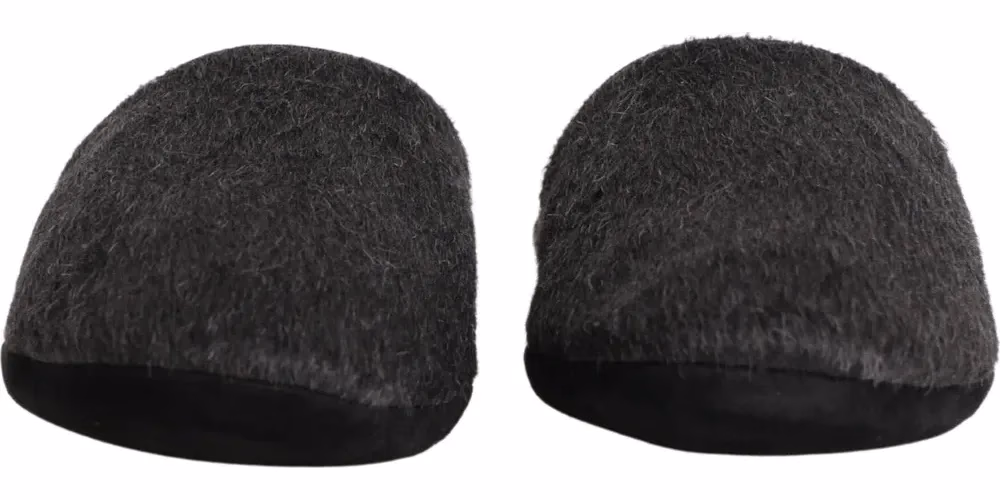 Dolce & Gabbana Dark Grey Charcoal Wool Red Slippers Shoes