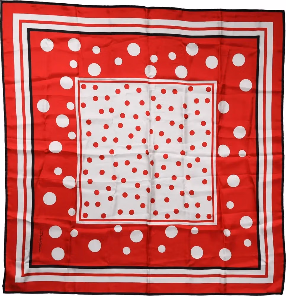Dolce & Gabbana Red White Polka Dot Square Foulard 90cm x 88cm Scarf