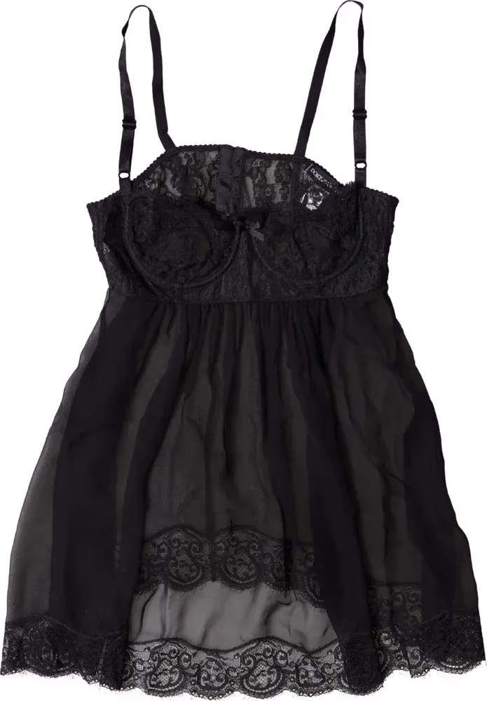 Dolce & Gabbana Black Silk Floral Lace Lingerie Top Underwear