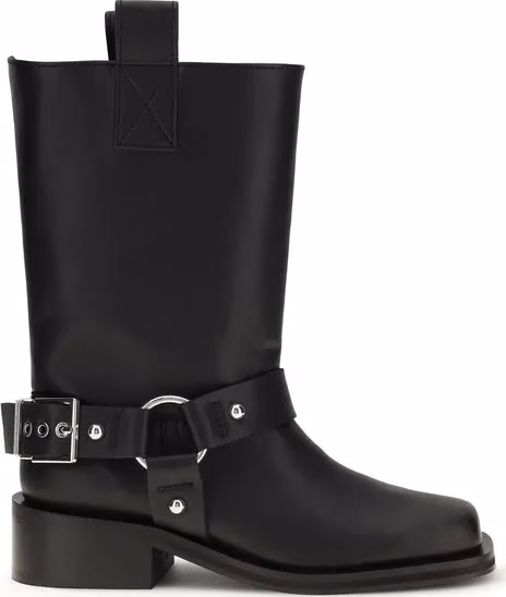 Ganni Black Calf Leather Bos Taurus Flat Boots