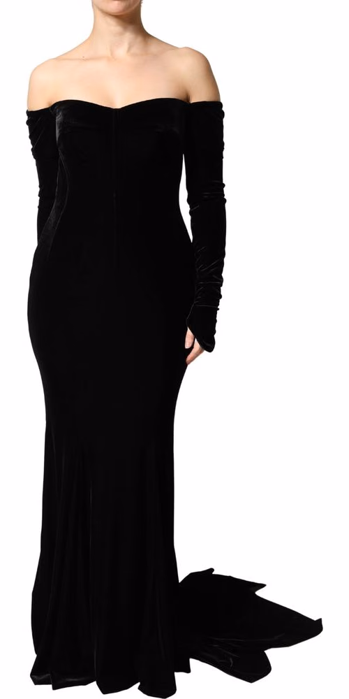 Dolce & Gabbana Black Off Shoulder Bodycon Long Gown Dress