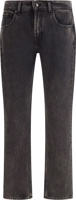 7FOR Black Cotton Straight-Leg Jeans