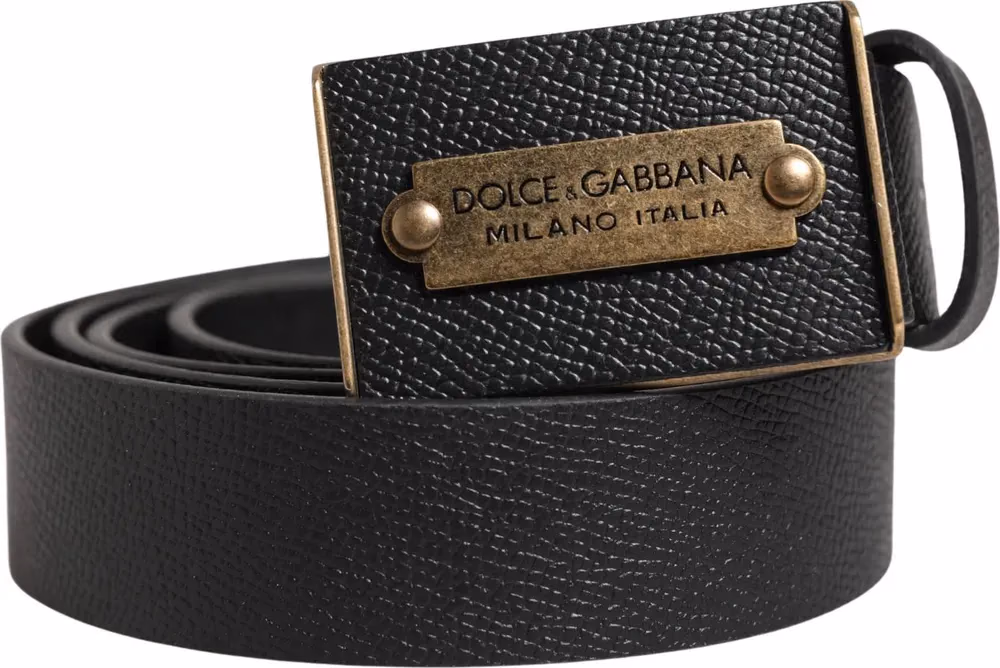 Dolce & Gabbana Men Black Calf Leather Metal Buckle Belt