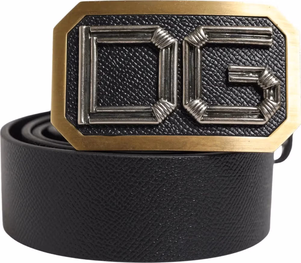 Dolce & Gabbana Men Black Leather DG Logo Metal Buckle Belt