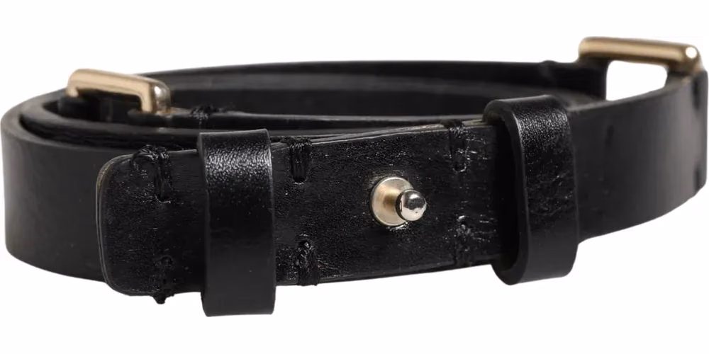 GF Ferre Black Leather Thin Gold Metal Brass Buckle Waist Belt