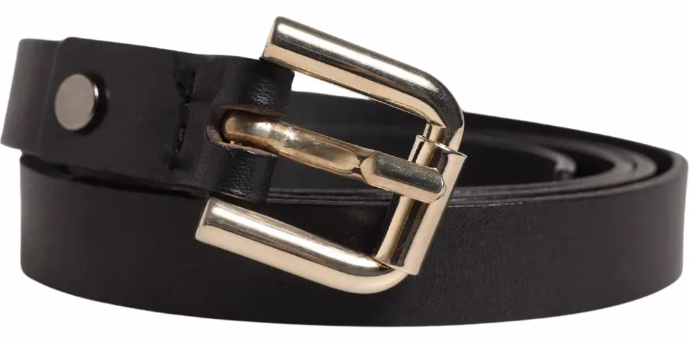 GF Ferre Black Leather Slim Gold Tone Buckle Waist Men Belt