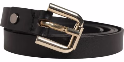 Black Leather Slim Gold Tone Buckle Waist Men Belt