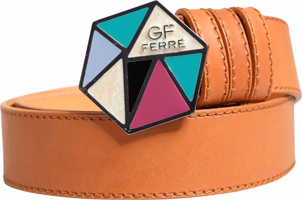 GF Ferre Orange Leather Hexagon Metal Buckle Waist Women Belt
