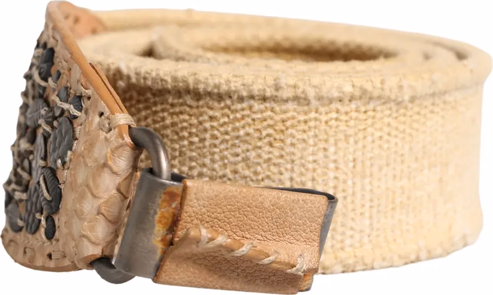 Ermanno Scervino Beige Canvas Embellished Metal Buckle Belt