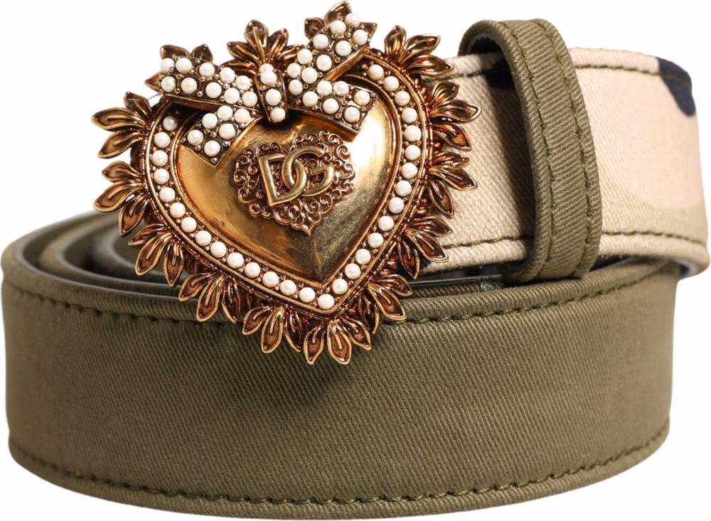 Dolce & Gabbana Green Camouflage Devotion Metal Buckle Belt
