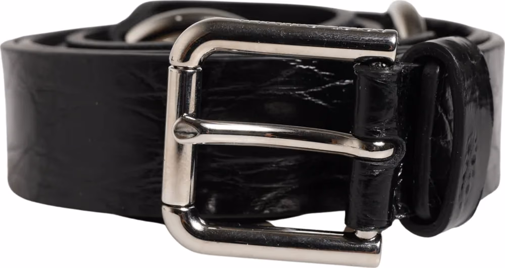Dolce & Gabbana Black Exotic Leather Silver Metal Buckle Belt