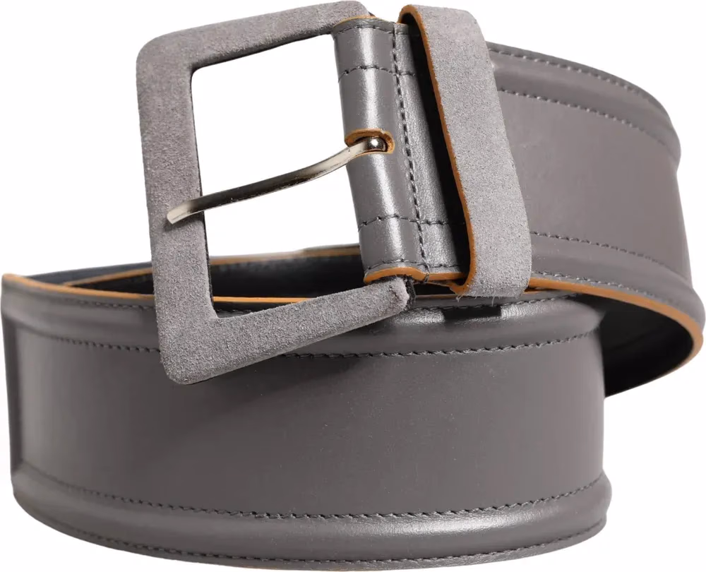 Patrizia Pepe Gray Genuine Leather Square Silver Metal Buckle Belt