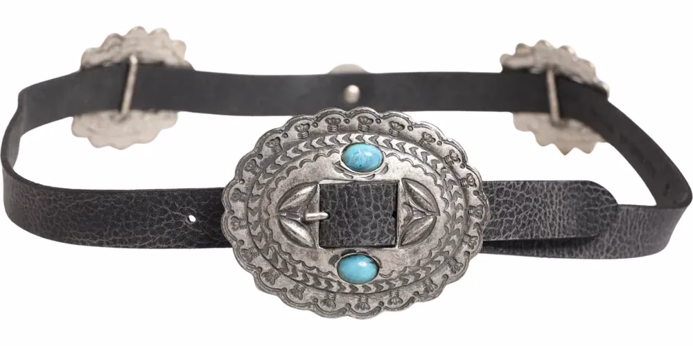 Cavalli Class Black Turquoise Leather Embellished Oval Buckle Belt