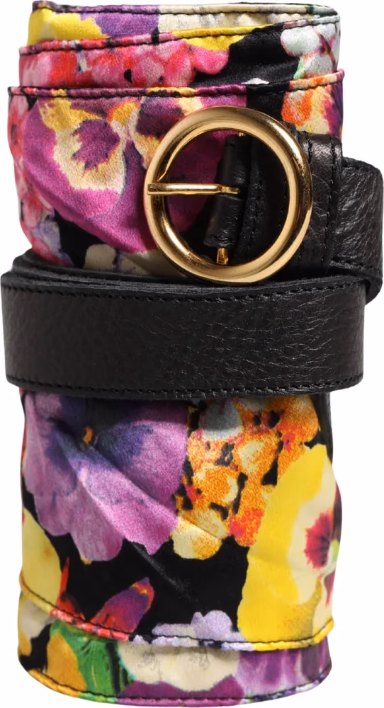 Cavalli Class Multicolor Floral Wide Waist Gold Metal Buckle Cintura Belt