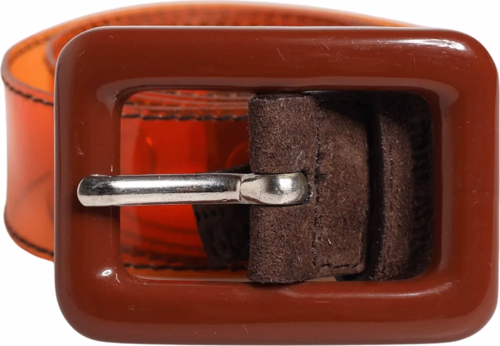 Miu Miu Orange PVC Waist Women Cintura Square Buckle Belt