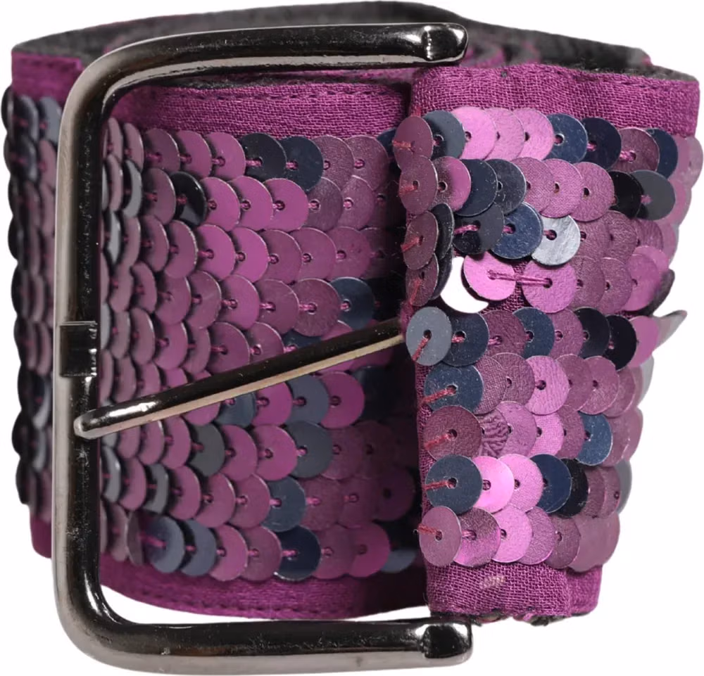 GF Ferre Women Purple Sequined Silver Metal Buckle Belt