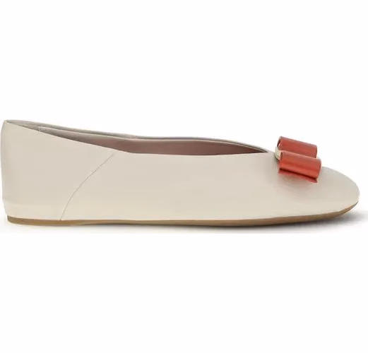 Ferragamo White Calf Leather Bos Taurus Ballet Flats