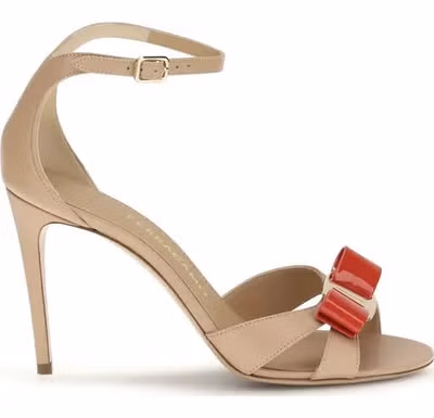 Beige Calf Leather Bos Taurus Stiletto Heel Sandals