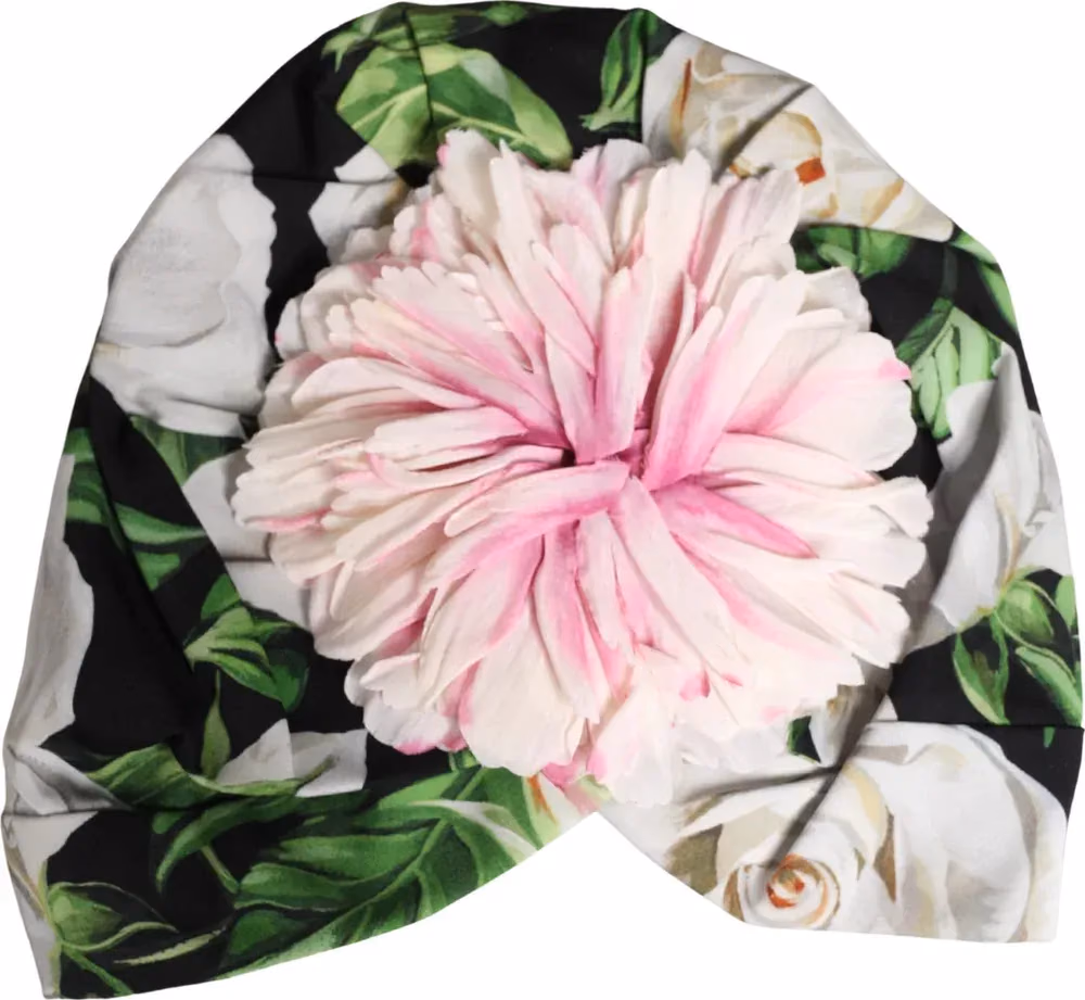 Dolce & Gabbana Black Floral Motif Turban Headwear Women Hat