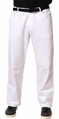 White Straight Mid Waist Denim Trouser Jeans