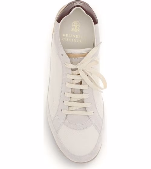 Brunello Cucinelli Beige Calf Leather Bos Taurus Sneakers